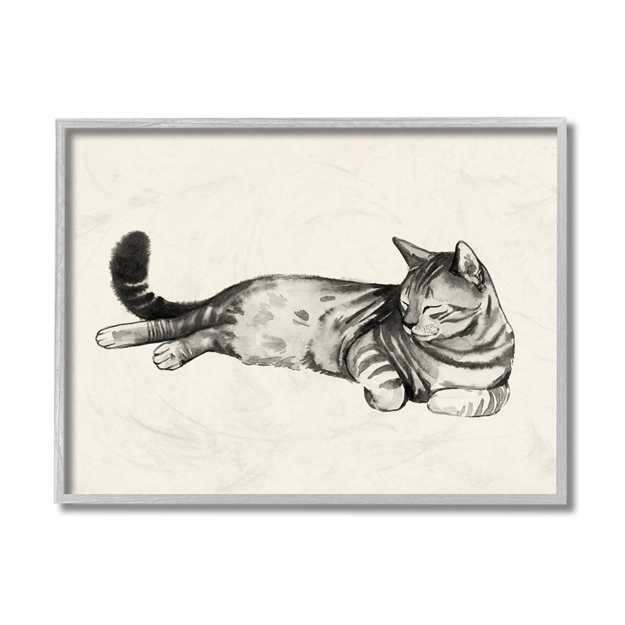 Stupell Industries Sleeping Striped Cat Minimal Relaxed Pet in Gray Frame Wall Art